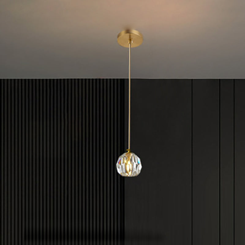 Moderne Luxe Radiant Clear Crystal Ball Copper Suspension Luminaire 1 Lumière Pour Salon 