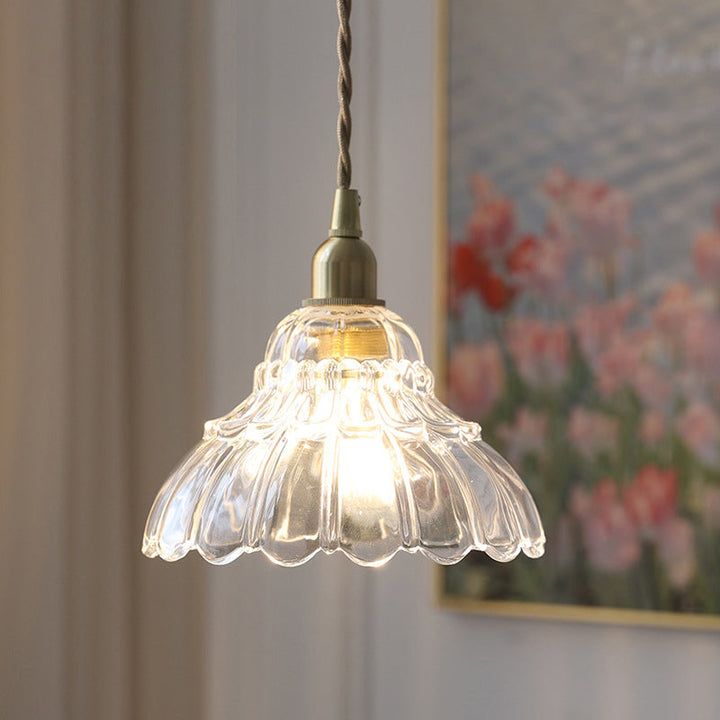 Modern Minimalist Bellflower Brass Glass 1-Light Pendant Light For Living Room