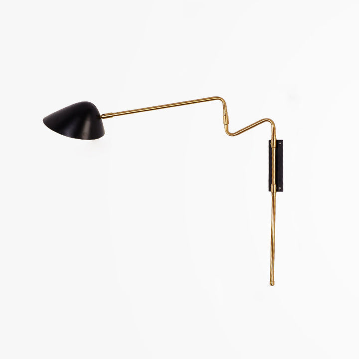 Contemporary Nordic Iron Conical Shade With Long Rod Rocker Arm 1-Light Wall Sconce Lamp For Living Room