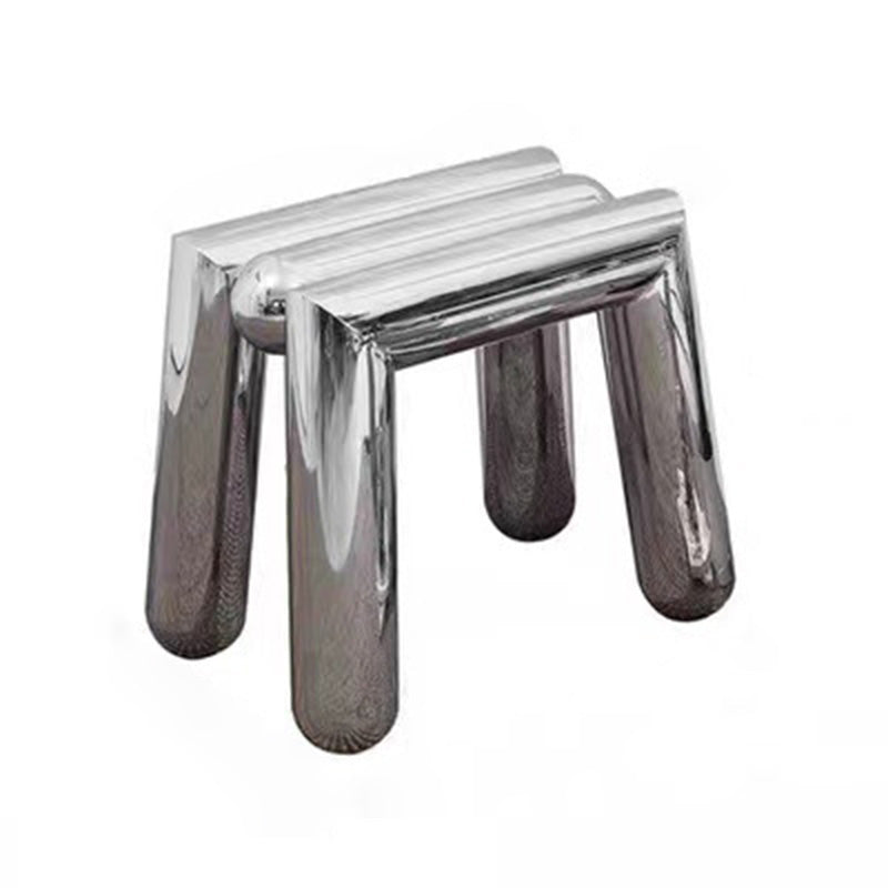 Modern Minimalist Stainless Steel Geometric Round Tube Splicing Footstool For Entryways