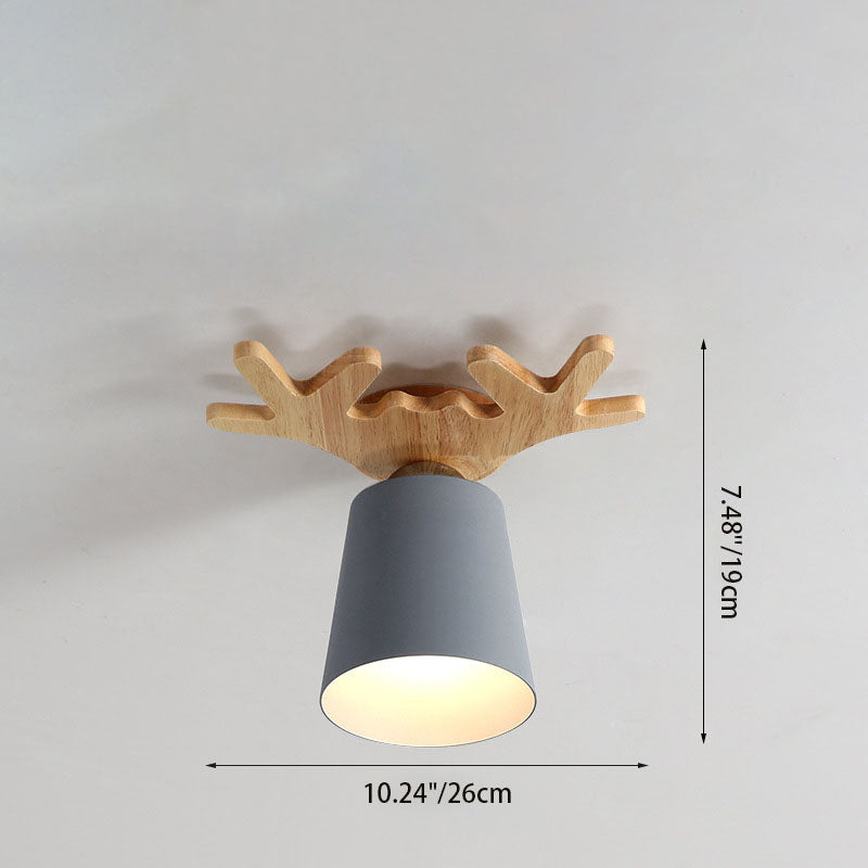 Moderne minimalistische Geweih-Massivholz-Eisen 1-Licht-Deckenleuchte für den Flur 