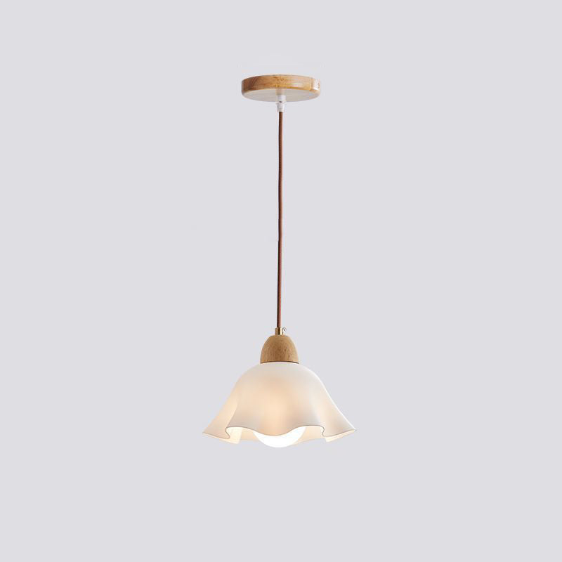 Traditionelle japanische Glas-Acryl-Blumenschirm-Pendelleuchte mit 1 Licht für Wohnzimmer 