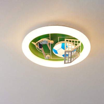 Modern Art Deco Soccer Round Acrylic Iron LED Flush Mount Ceiling Light For Living Room