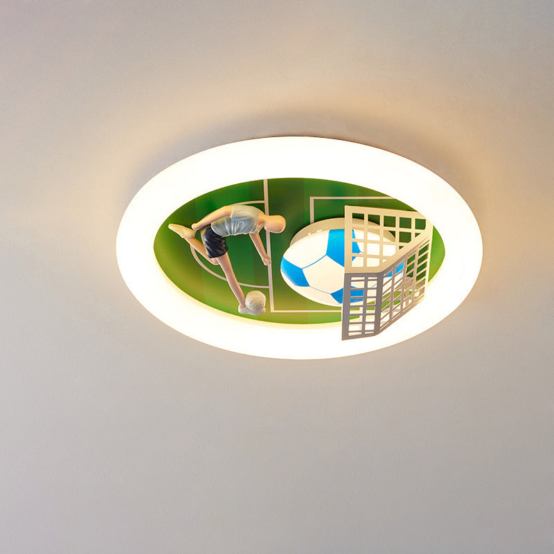 Modern Art Deco Soccer Round Acrylic Iron LED Flush Mount Ceiling Light For Living Room