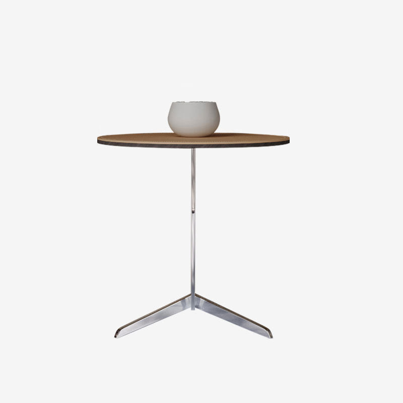 Modern Minimalist Round Saddle Leather Steel End Table For Living Room