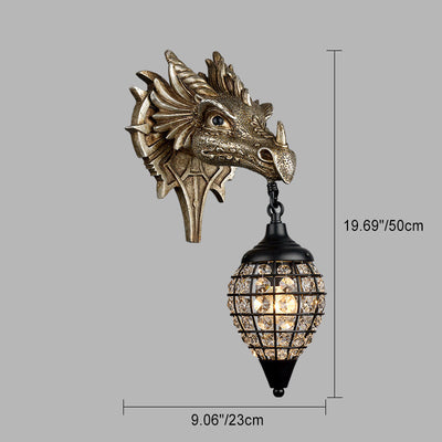 Lámpara de Aplique de Pared de 1 Luz de Resina de Hierro Cristal de Dragón Europeo Tradicional Para Sala de Estar 