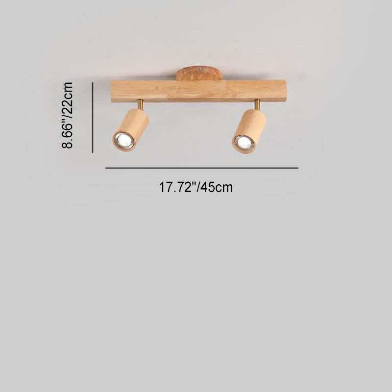 Japanese Minimalist Wooden Track Lighting LED 2/3/4/5 Light Semi-Flush Mount Ceiling Light