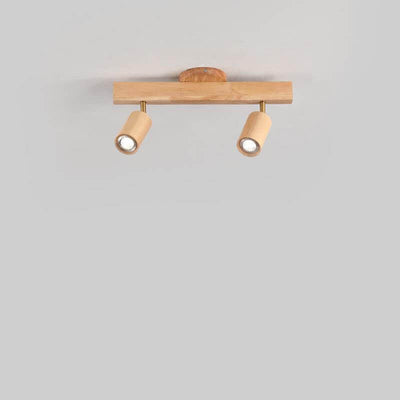 Japanese Minimalist Wooden Track Lighting LED 2/3/4/5 Light Semi-Flush Mount Ceiling Light