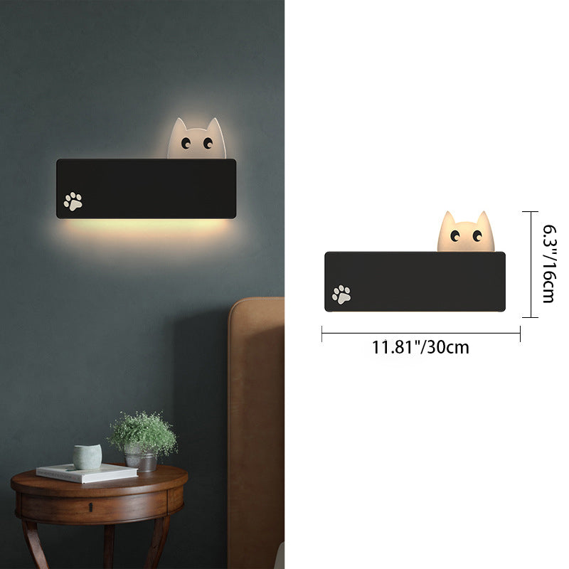 Applique Murale LED en Fer Rectangulaire avec Motif de Chat Animal de Dessin Animé Simplicité Moderne pour Salon 