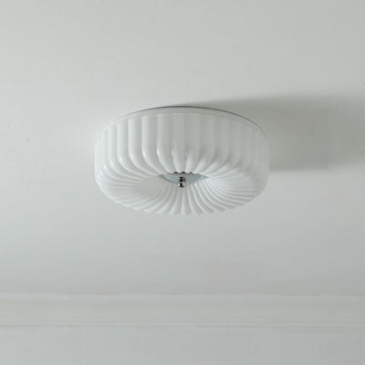 Contemporary Nordic Striped Glass Round LED Flush Mount Ceiling Light For Living Room