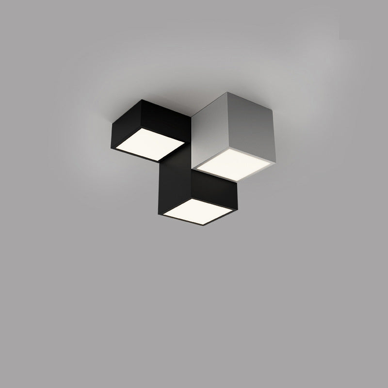 Modern Minimalist Cube Iron Acrylic LED Flush Mount Ceiling Light For Living Room