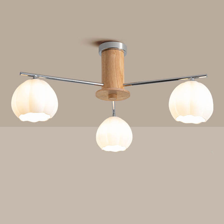 Candelabro de 3/5/6/8 luces con rayas de vidrio y herrajes de madera de simplicidad moderna para sala de estar 