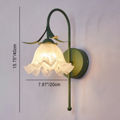 Nordic Vintage Floral Pumpkin Cream Glass 1-Light Wall Sconce Lamp