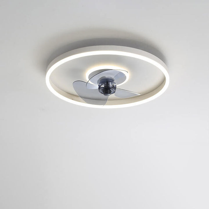 Contemporary Nordic Round Iron Silicone Aluminum Invisible LED Flush Mount Ceiling Fan Light For Living Room &amp; Bedroom