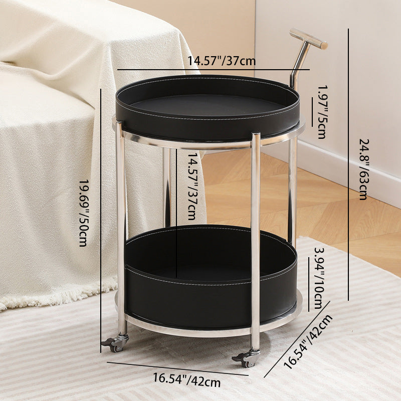 Zeitgenössischer kreativer runder Edelstahltisch aus Kunstleder mit 2 Ebenen für das Wohnzimmer 