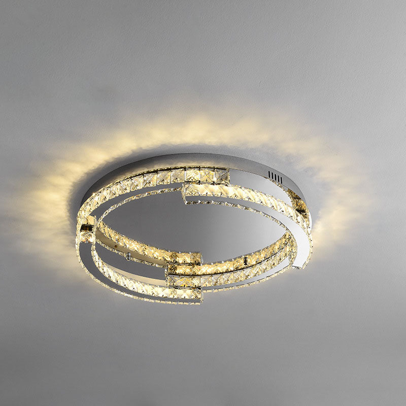 Modern Luxury Round Stainless Steel Crystal LED Flush Mount Ceiling Light For Bedroom