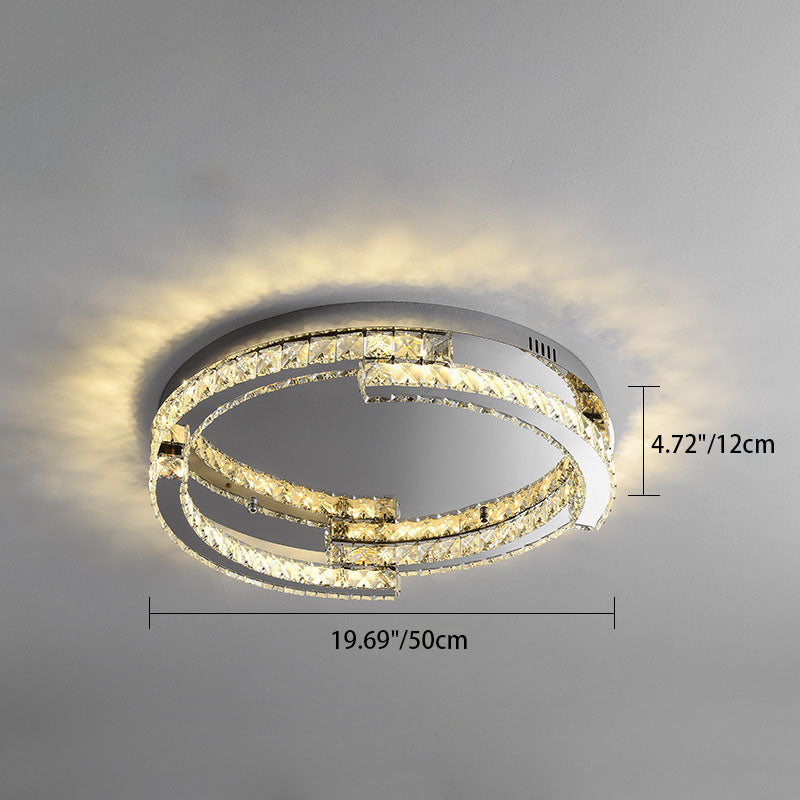 Modern Luxury Round Stainless Steel Crystal LED Flush Mount Ceiling Light For Bedroom