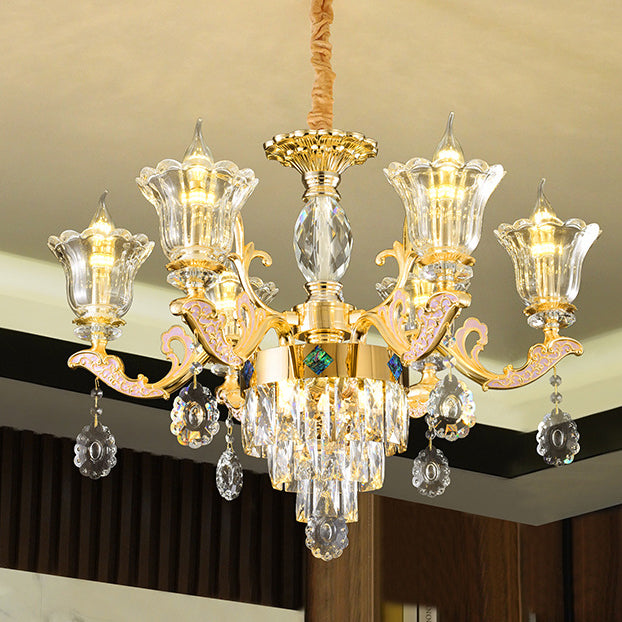 Zeitgenössischer Luxus-Zweigglas-Zink-Kronleuchter mit 6/8/10/15 Lichtern für Wohnzimmer 