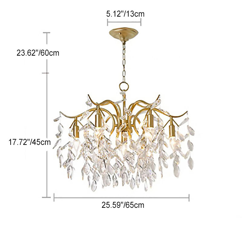 Modern Luxury Leaf Iron Crystal 7/9 Light Chandelier For Living Room