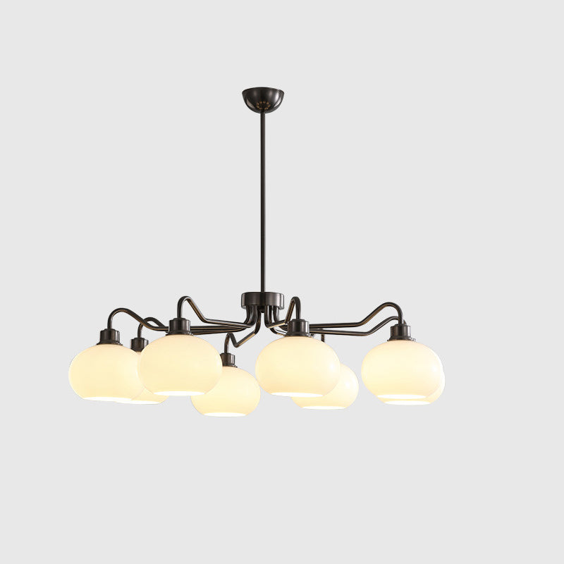Moderner Mid-Century Persimmon Glasschirm Hardware 6/8-Licht Kronleuchter für Wohnzimmer 