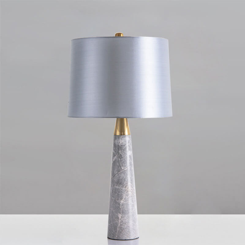 Abat-jour en tissu simple moderne, base en marbre gris, lampe de table à 1 lumière 