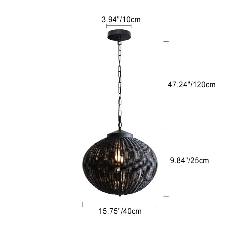Traditionelle Vintage Runde Rattan Laterne Eisen 1-Licht Wasserdichte Outdoor Hängeleuchte Für Garten 