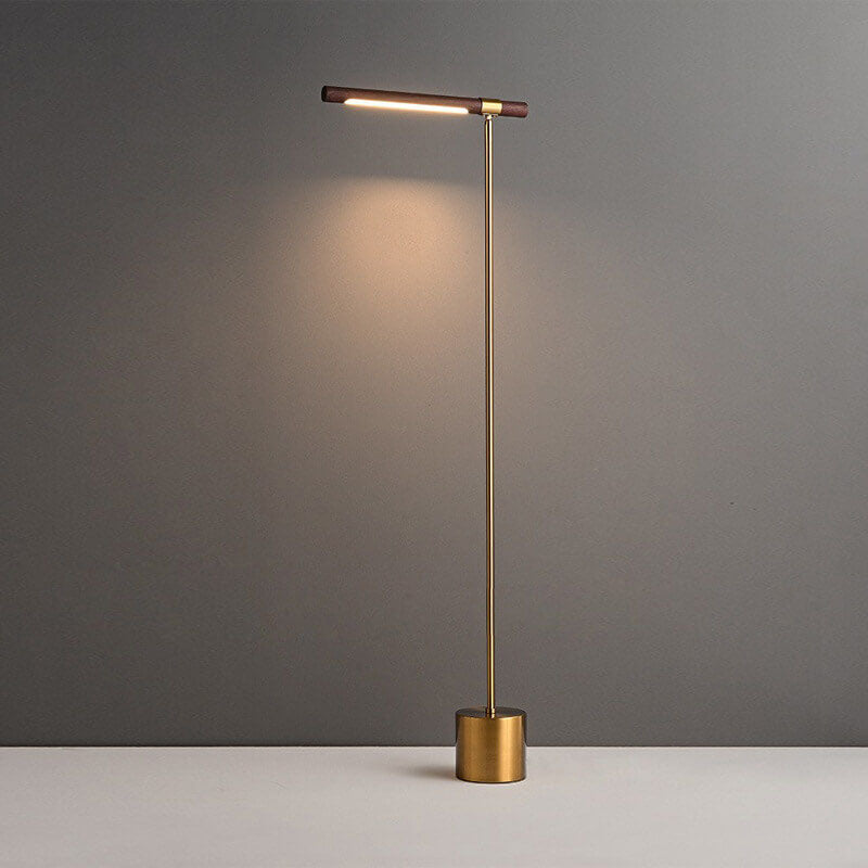 Nordic Minimalist Imitation Walnut Wood Grain Cylindrical Strip Hardware Base LED Standing Floor Lamp