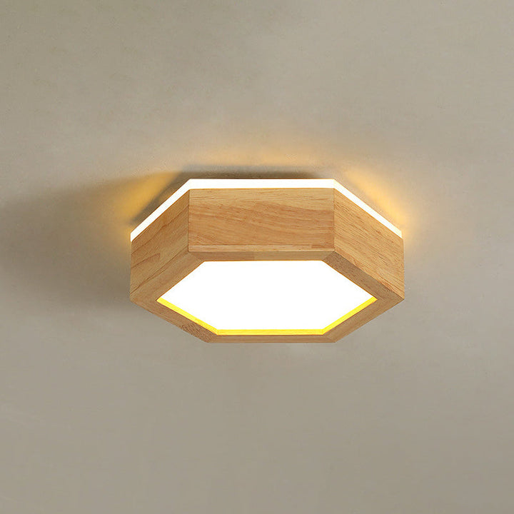 Plafonnier à montage affleurant LED en acrylique et bois hexagonal traditionnel japonais pour salon 
