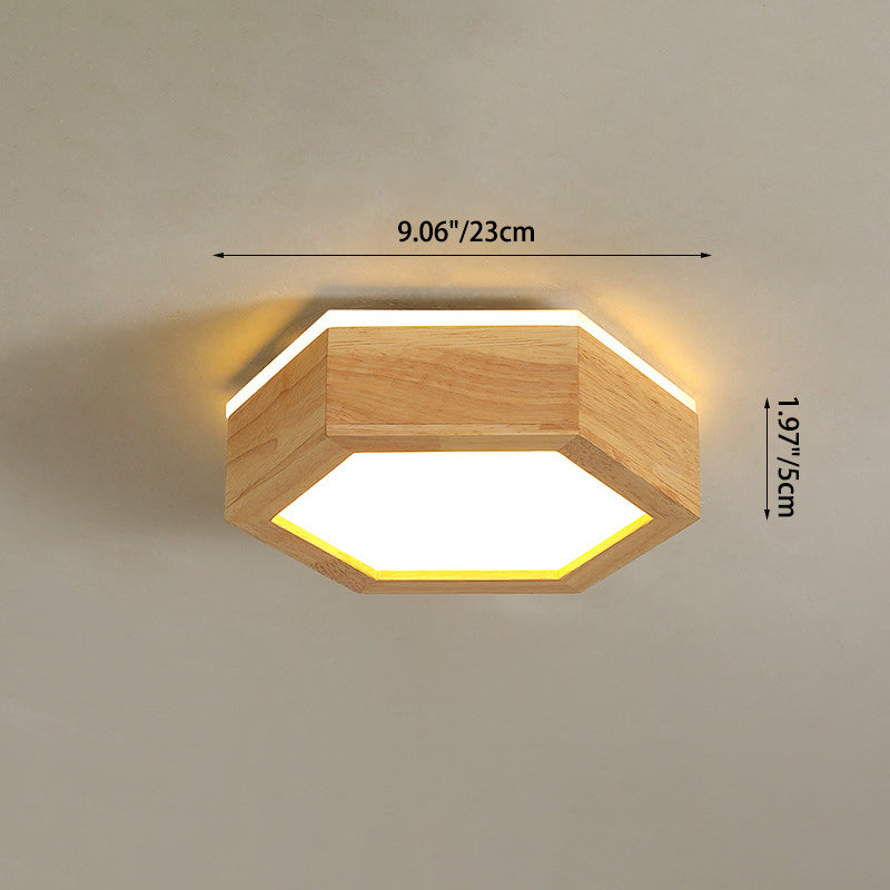 Plafonnier à montage affleurant LED en acrylique et bois hexagonal traditionnel japonais pour salon 