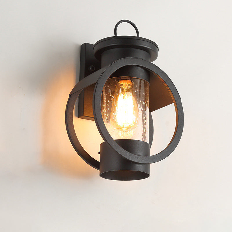 Zeitgenössische industrielle runde zylindrische Eisenglas-1-Licht-Wandleuchterlampe für die Terrasse im Freien 