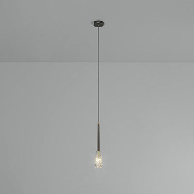 Lustre Contemporain de Luxe en Cuivre Complet avec Abat-jour en Verre Ondulé à Eau 1 Lumière pour Salon 