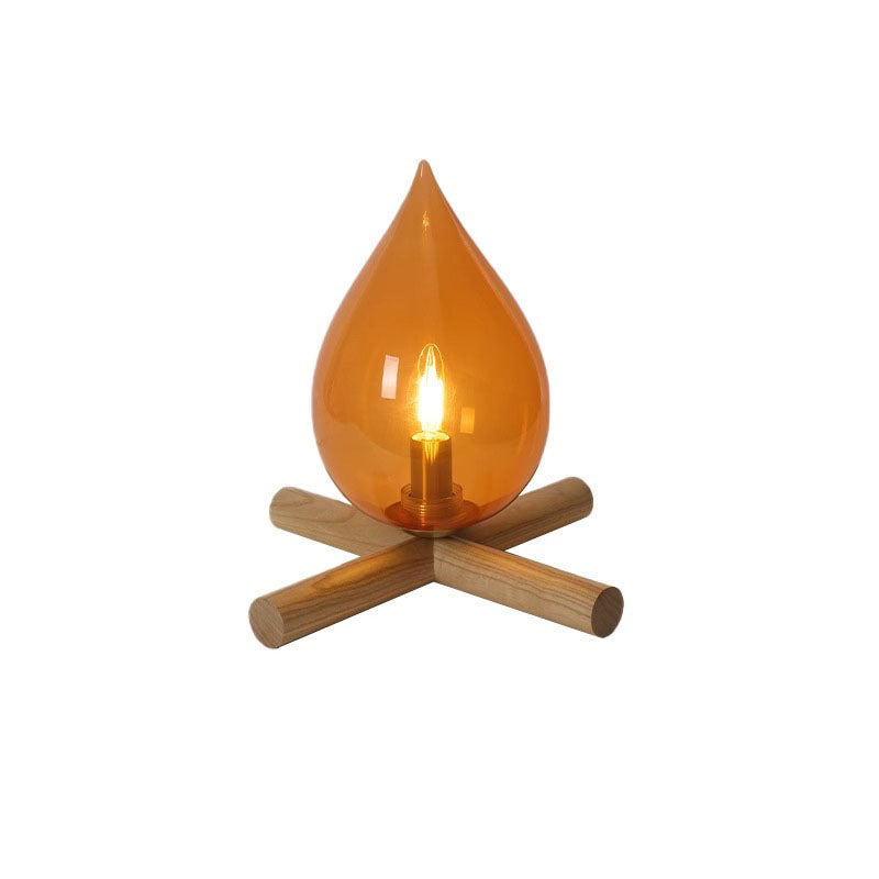 Modern Art Deco Fire Wood Glass 1-Light Table Lamp For Living Room