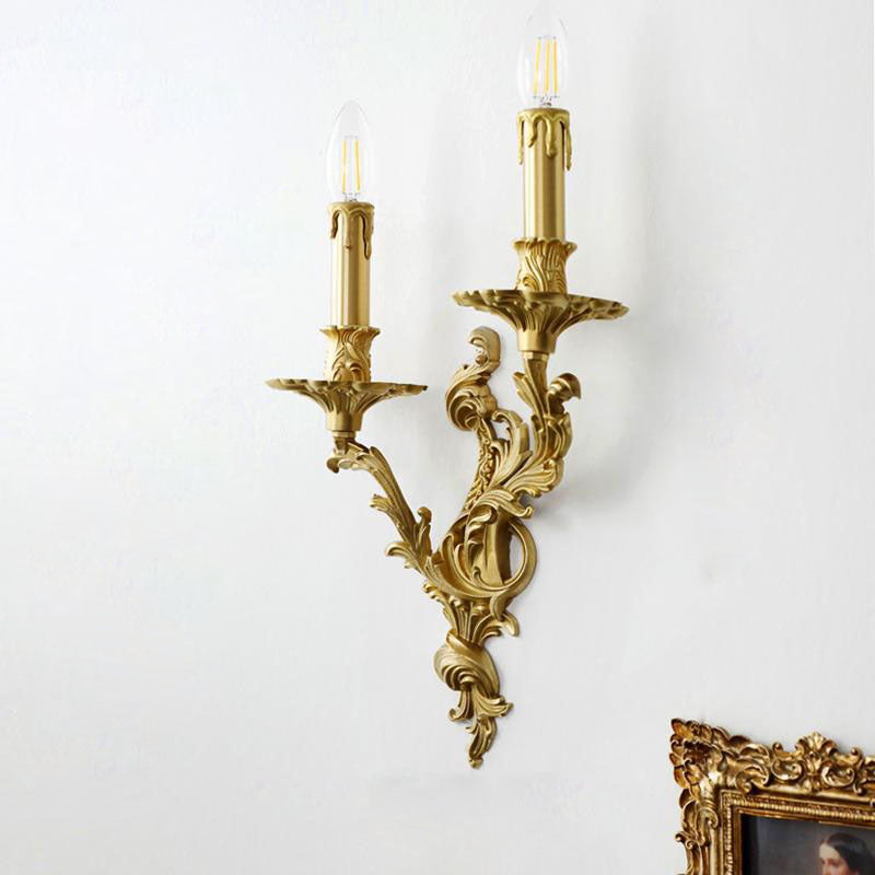 Candelabro de Pared de Latón de Lujo Francés Tradicional Tallado con 2/3 Luces para Dormitorio 