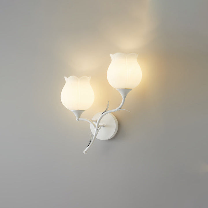 Applique Murale Moderne Minimaliste Crème Fleur Fer Verre 1/2 Lumière Pour Chambre 