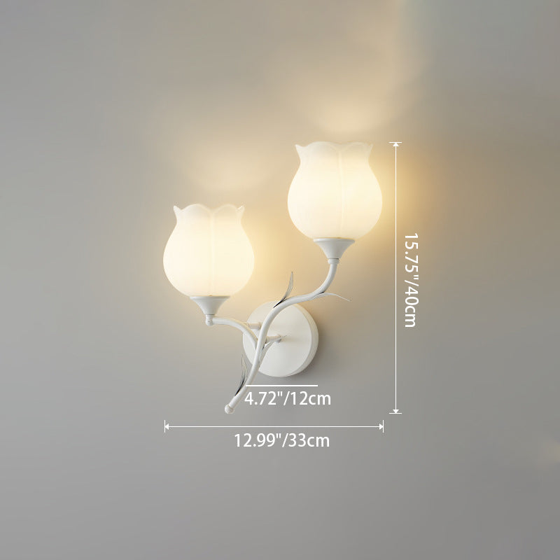 Applique Murale Moderne Minimaliste Crème Fleur Fer Verre 1/2 Lumière Pour Chambre 