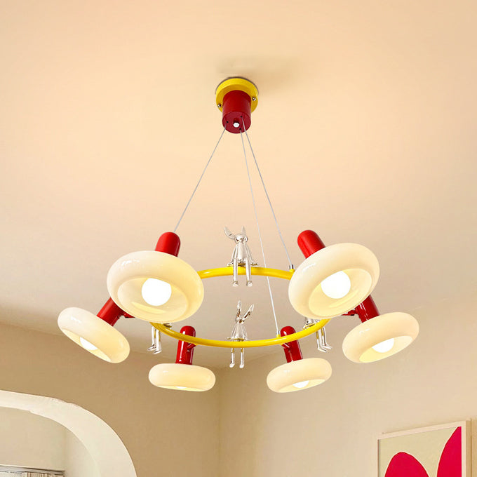Lámpara de araña contemporánea con anillo de hierro nórdico y pantalla de vidrio de conejo de 3/5/6 luces para sala de estar 