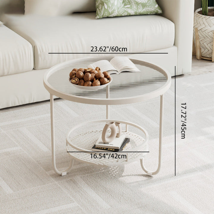 Table basse ronde en verre strié à la simplicité moderne, à deux niveaux, pour le salon 