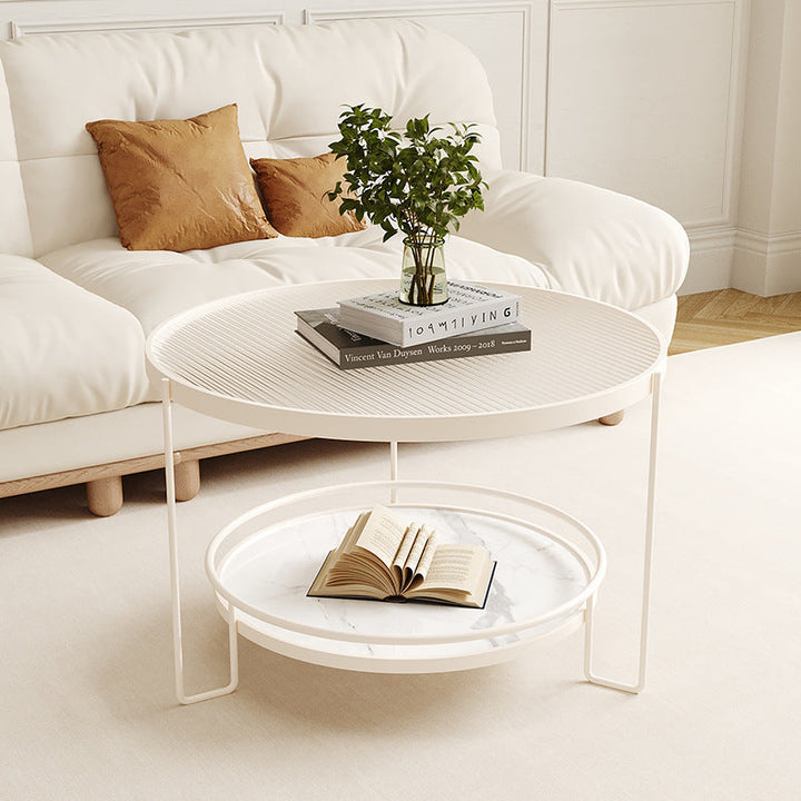 Table basse ronde minimaliste moderne en verre écologique à 2 niveaux en fer pour salon 