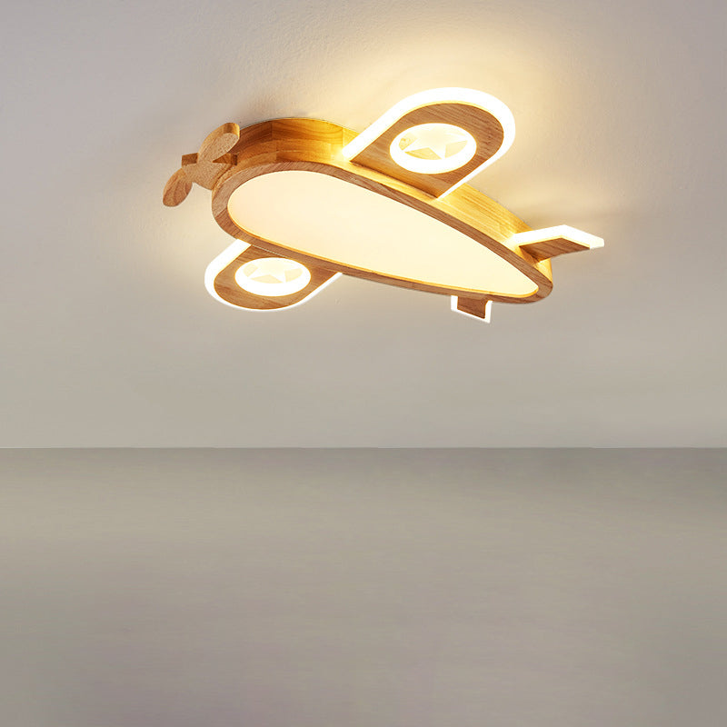مصباح سقف للأطفال عصري بإضاءة LED من الأكريليك على شكل طائرة نحلة كرتونية بتصميم خشبي إبداعي لغرفة المعيشة 