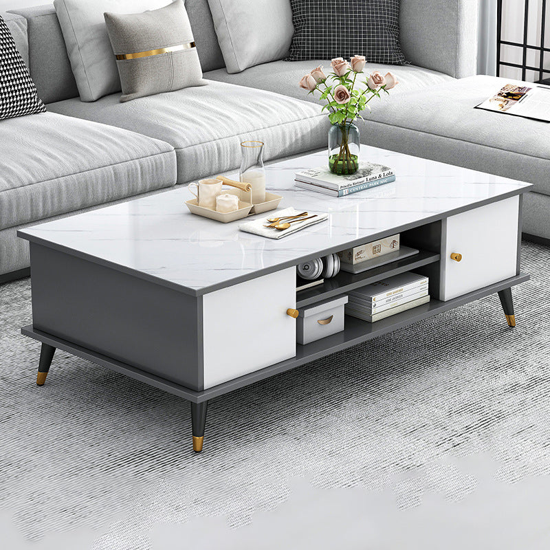Mesa de café rectangular nórdica contemporánea de MDF y hierro con 1/2 cajón para sala de estar 