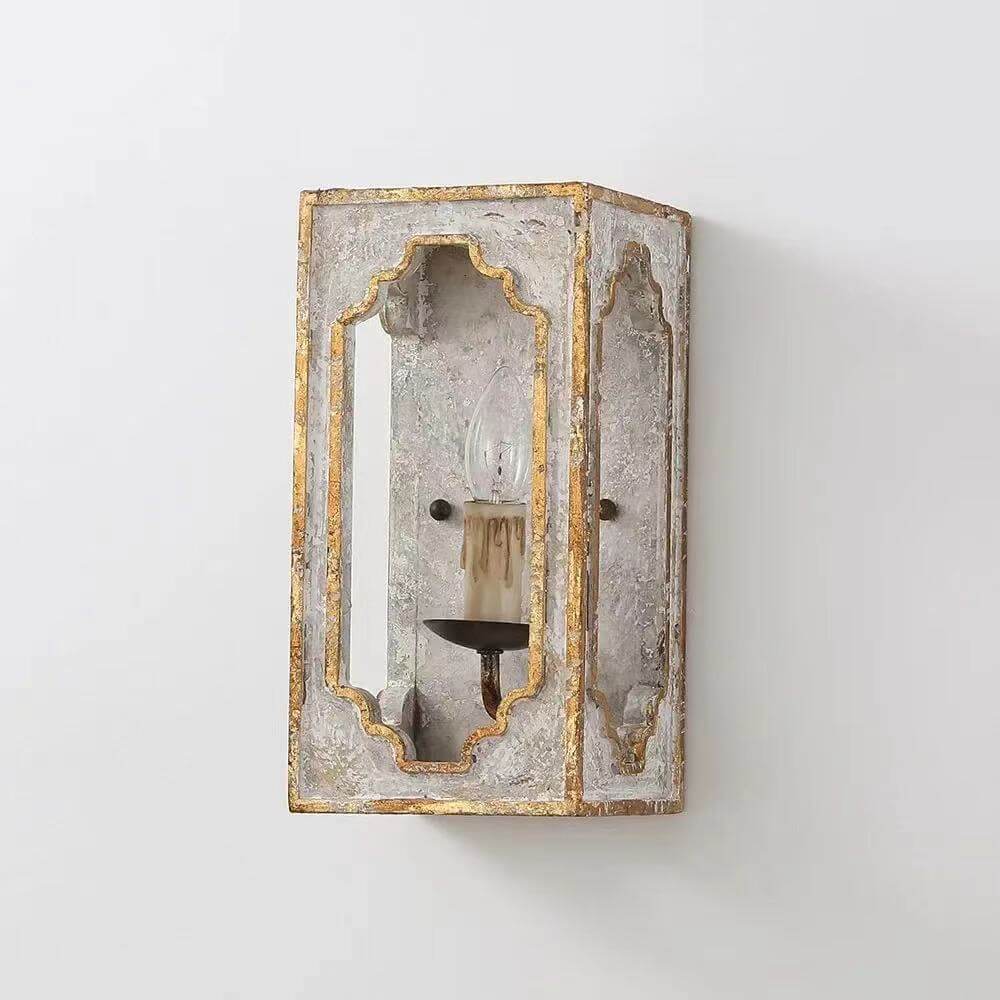 Applique murale rectangulaire en bois à 1 lumière de style rétro country français 