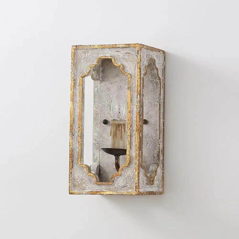 Französischer Landhausstil Retro Rechteckige Holz 1-Licht Wandleuchte 