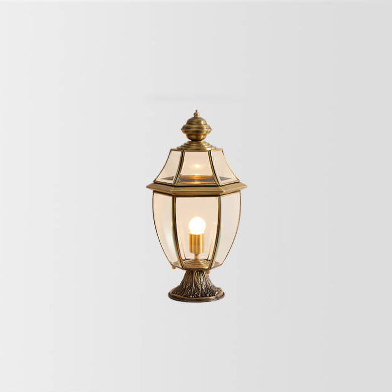 Traditional European All Copper Clear Glass Lantern Post 1/3 Light Waterproof Patio Landscape Light For Outdoor