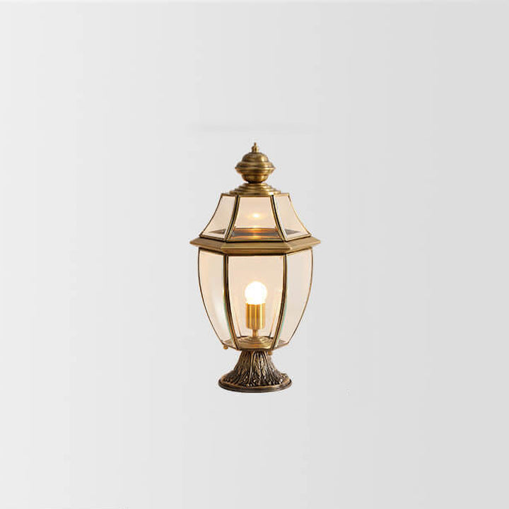 Traditional European All Copper Clear Glass Lantern Post 1/3 Light Waterproof Patio Landscape Light For Outdoor