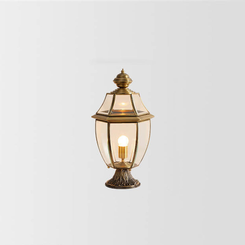 European Luxury All Copper Clear Glass Lantern Post 1/3 Light Waterproof Patio Landscape Light