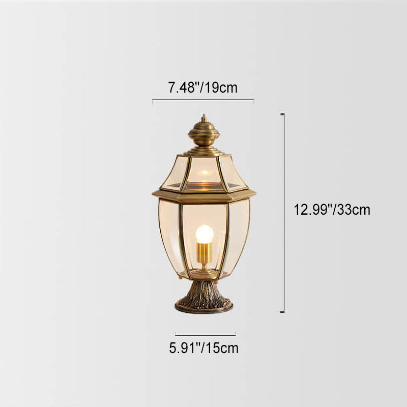 Traditional European All Copper Clear Glass Lantern Post 1/3 Light Waterproof Patio Landscape Light For Outdoor