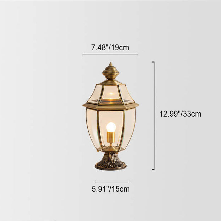 Traditional European All Copper Clear Glass Lantern Post 1/3 Light Waterproof Patio Landscape Light For Outdoor