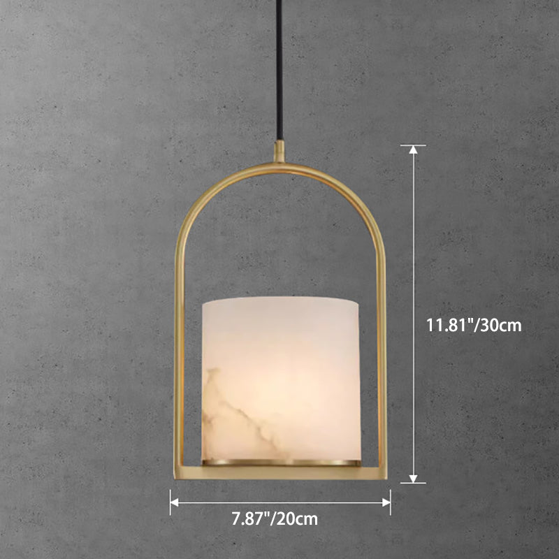 Colonne de Cage à Oiseaux Minimaliste Moderne en Cuivre et Marbre avec Suspension à 1 Lumière pour Salle d&