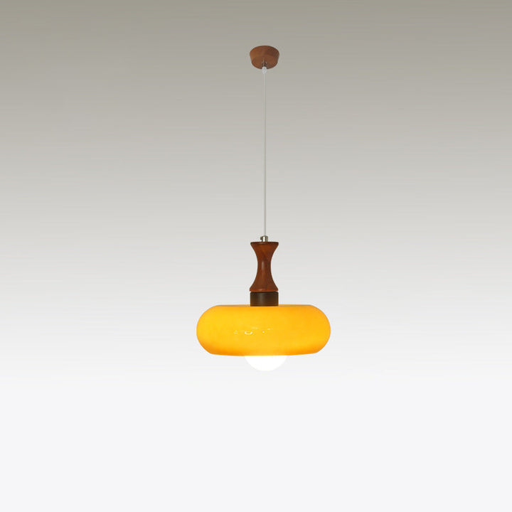 Lustre Suspendu Rond en Bois et Verre Vintage Traditionnel à 1 Lumière pour Salle à Manger 