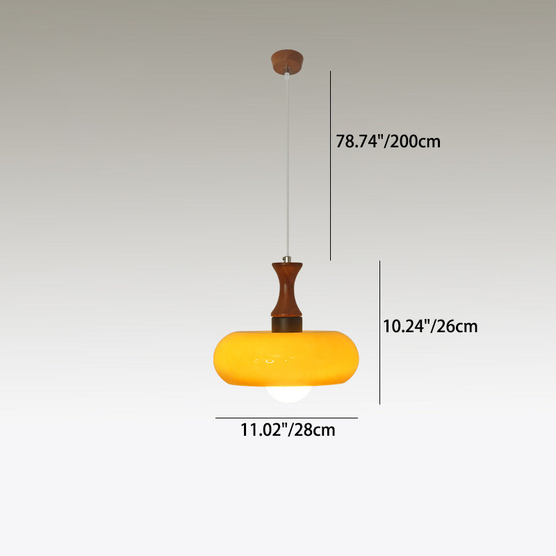 Lustre Suspendu Rond en Bois et Verre Vintage Traditionnel à 1 Lumière pour Salle à Manger 